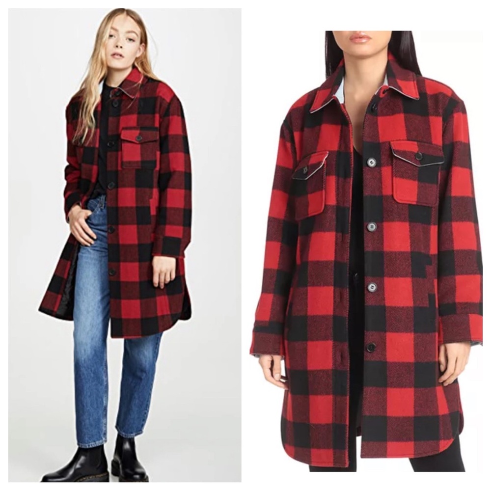 Ave Les Filles Buffalo Plaid Wool Shirt Jacket In Red/black